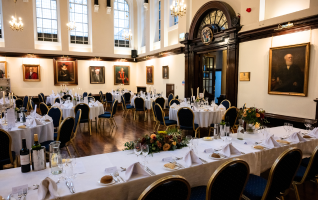 College Hall main table and rounds set up
